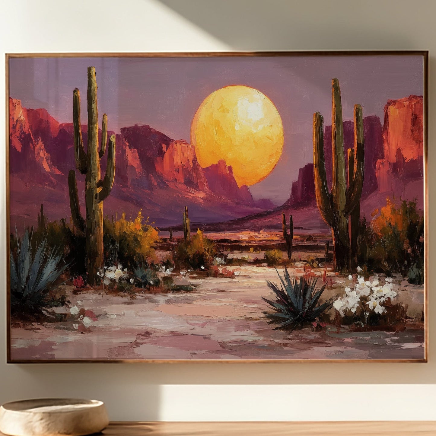 Saguaros Dance Under Golden Moonrise