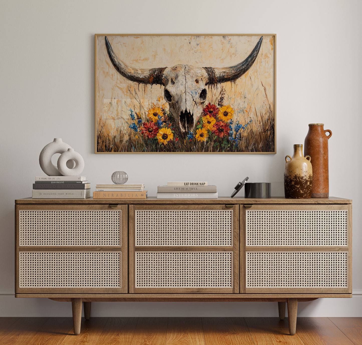 Longhorn Skull with Wildflowers