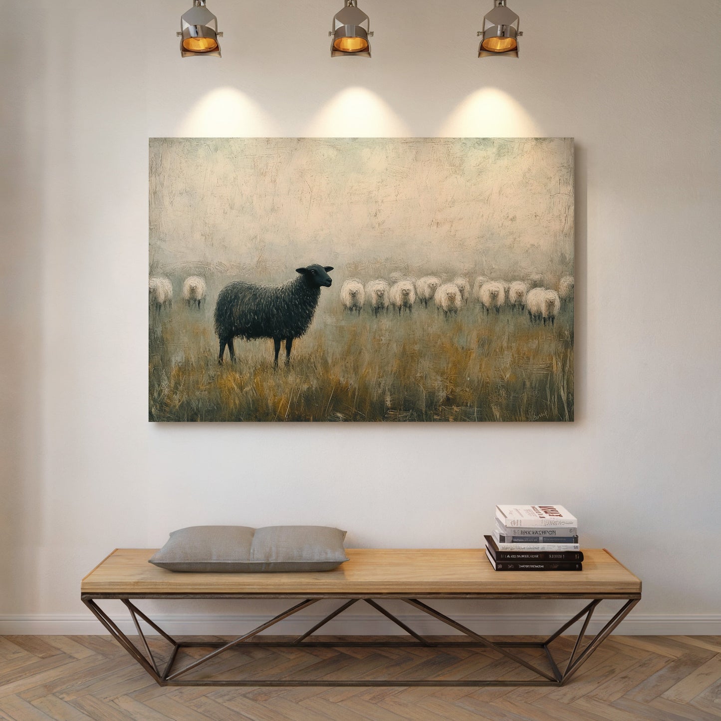 The Black Sheep: Minimalist Pastoral Canvas Wall Art
