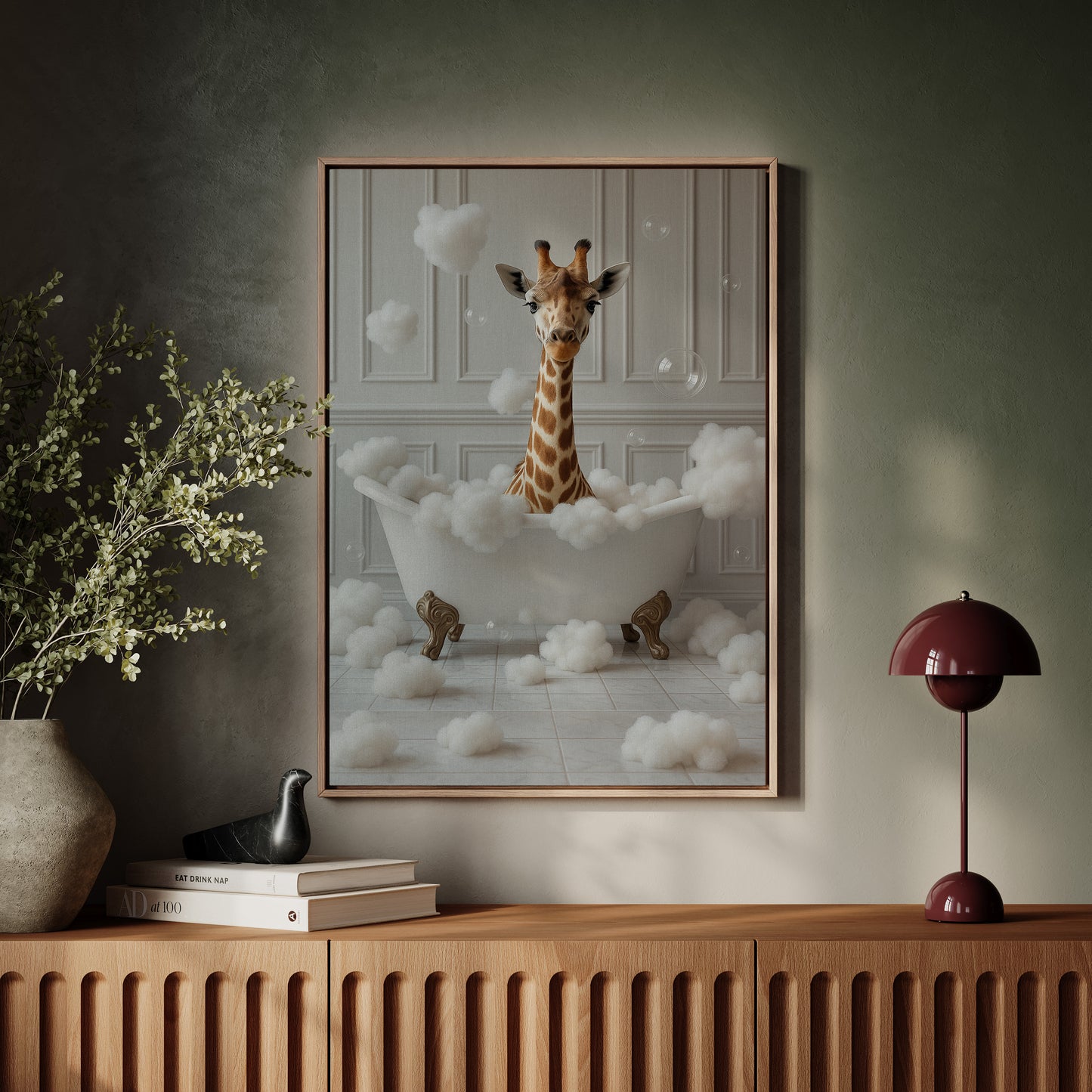 Giraffe in a Bathtub of Bubbles