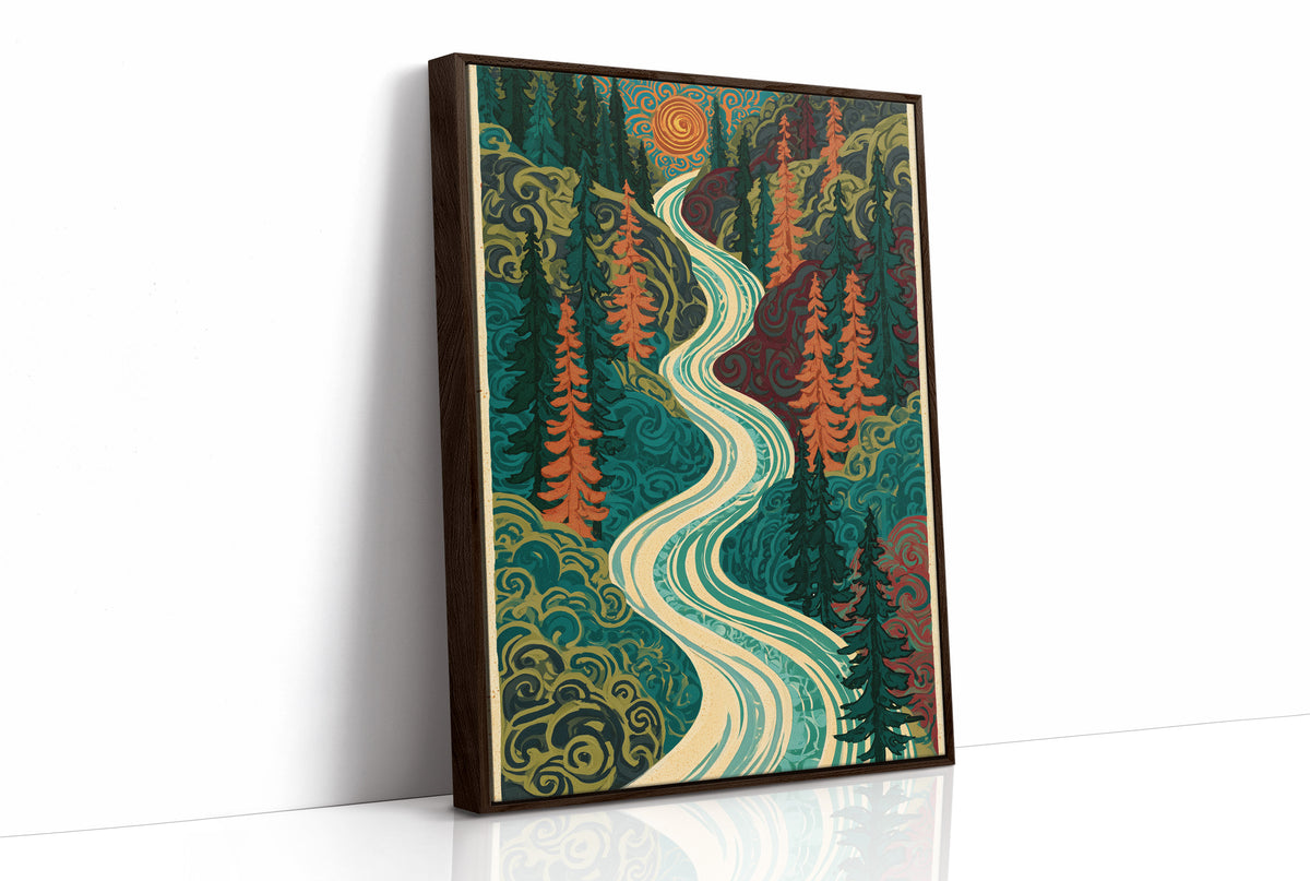 Winding River Retro Forest Print