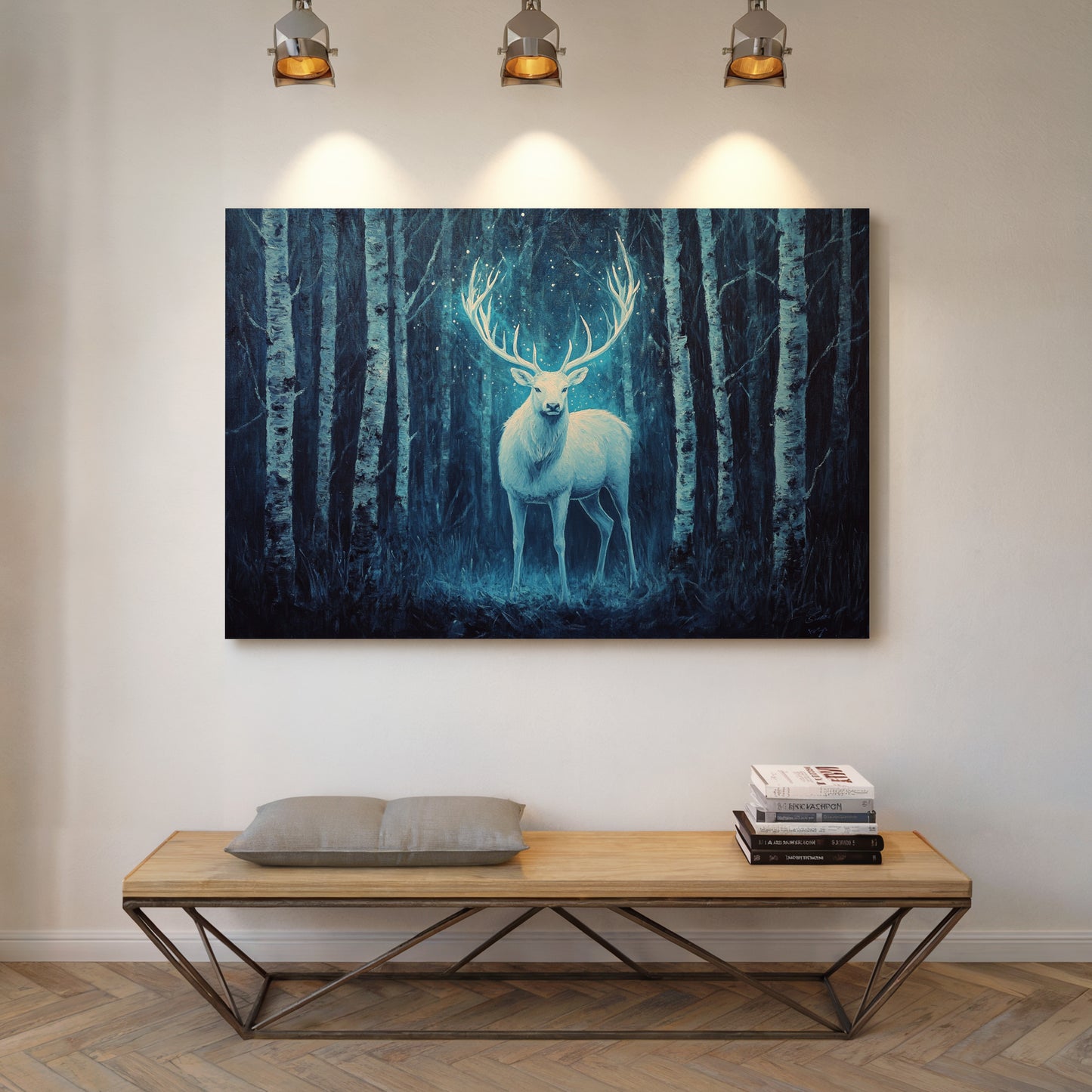 Moonlit Stag Among Birch Trees