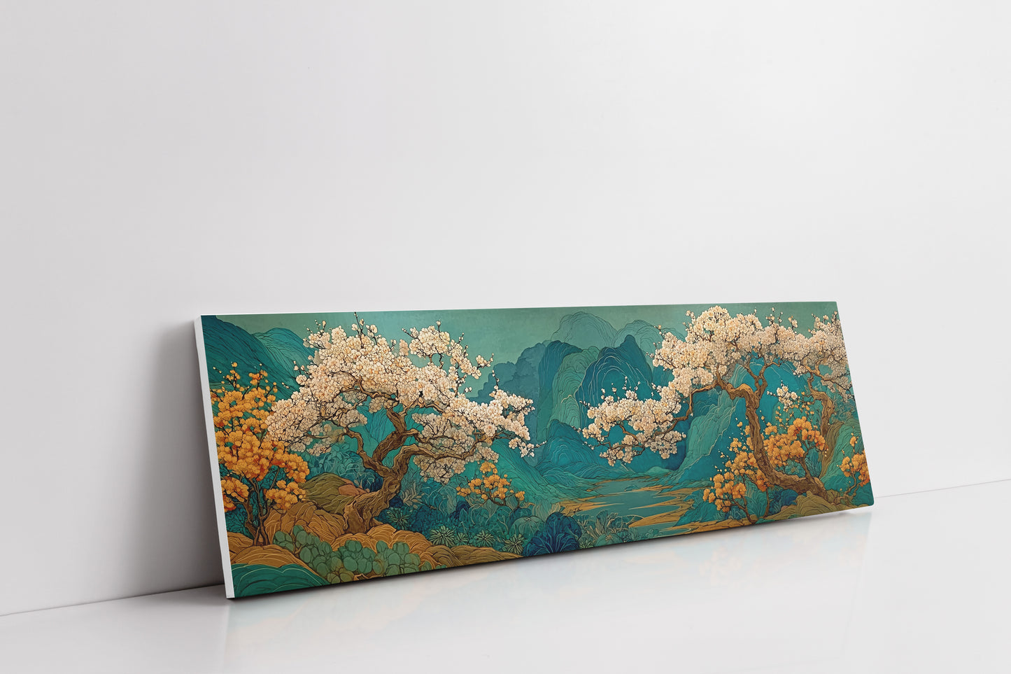 Cherry Blossoms Over Tranquil Mountain Lake
