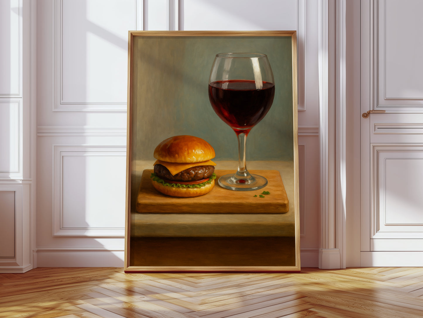 Burger and Bordeaux Still Life