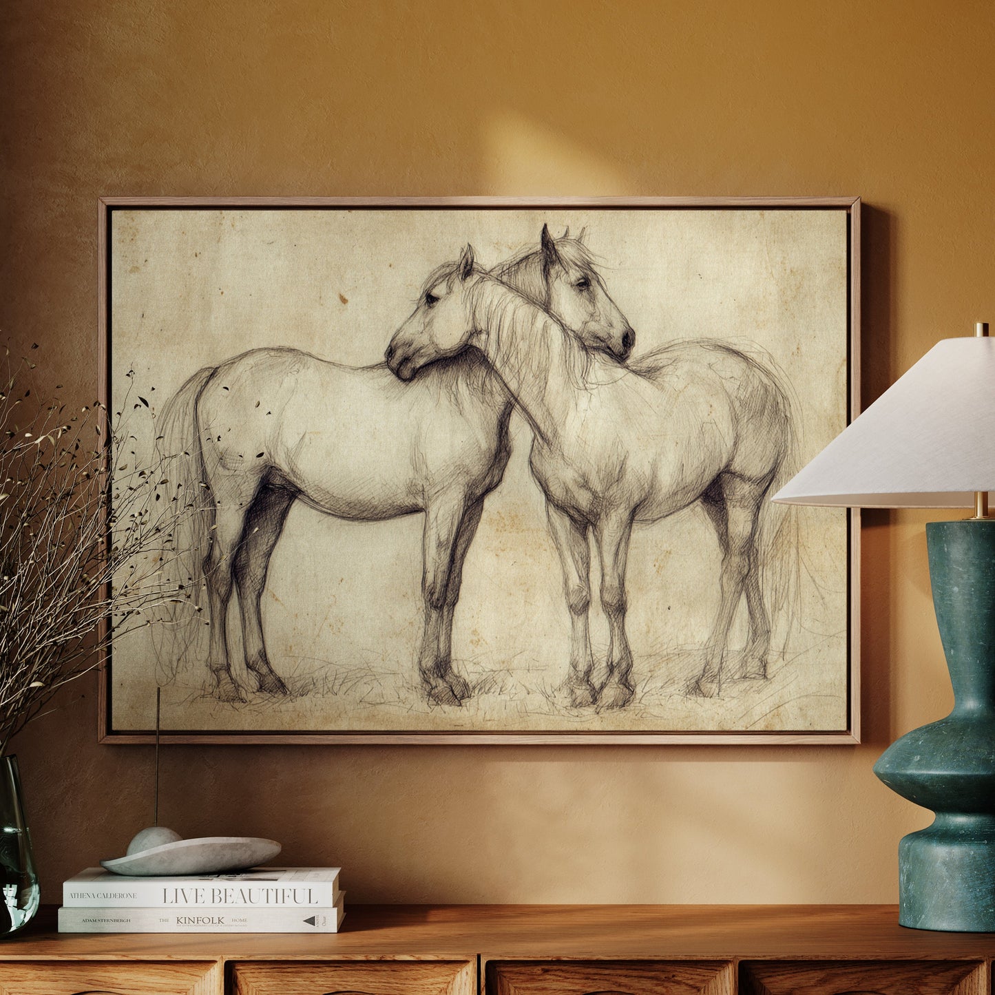 vintage horse drawing black and white