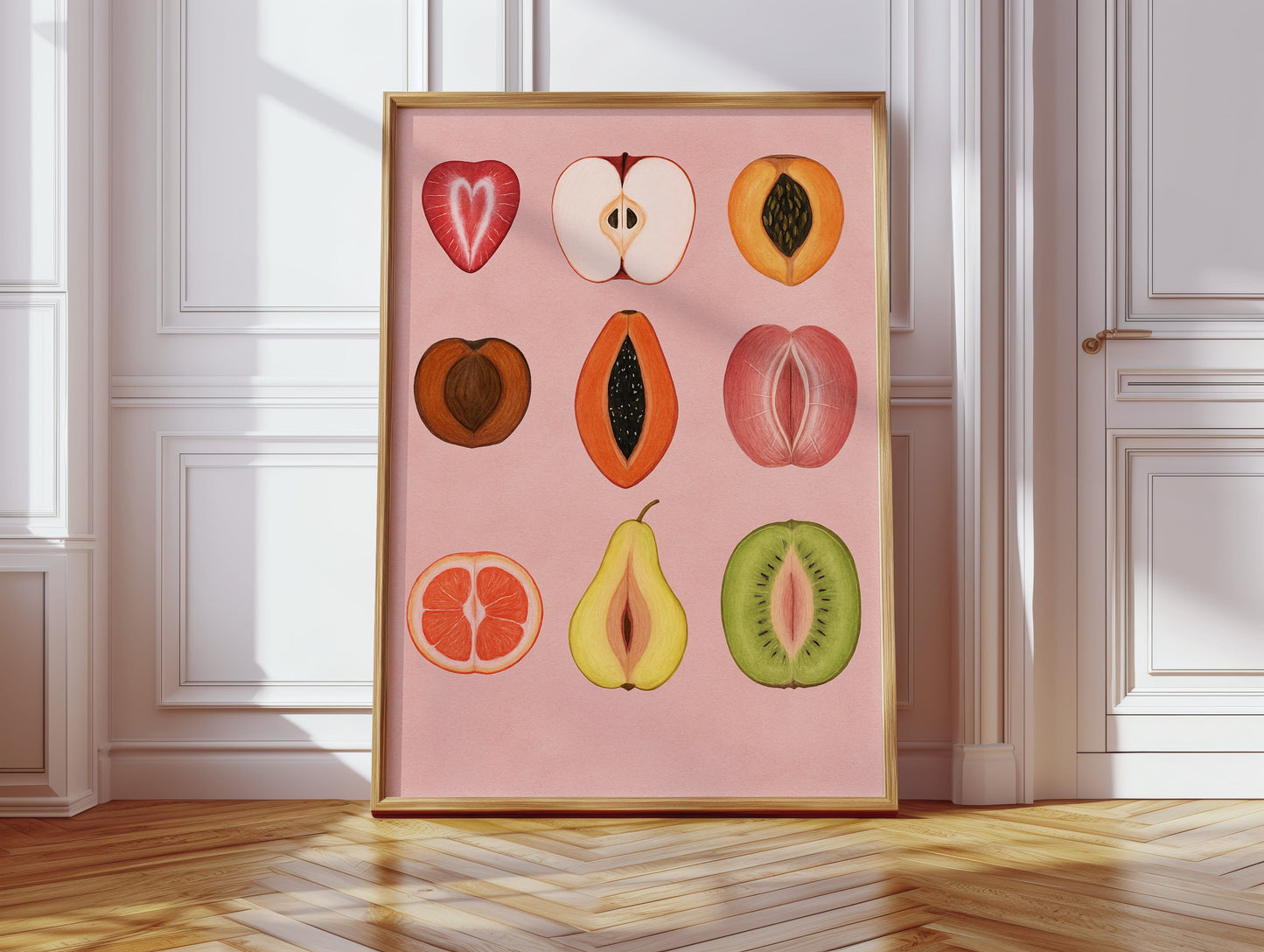 Fruits of Love – Feminine Fruit Print on Pink