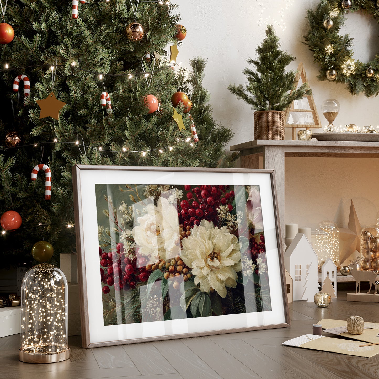 Winter Peonies Meet Crimson Berries