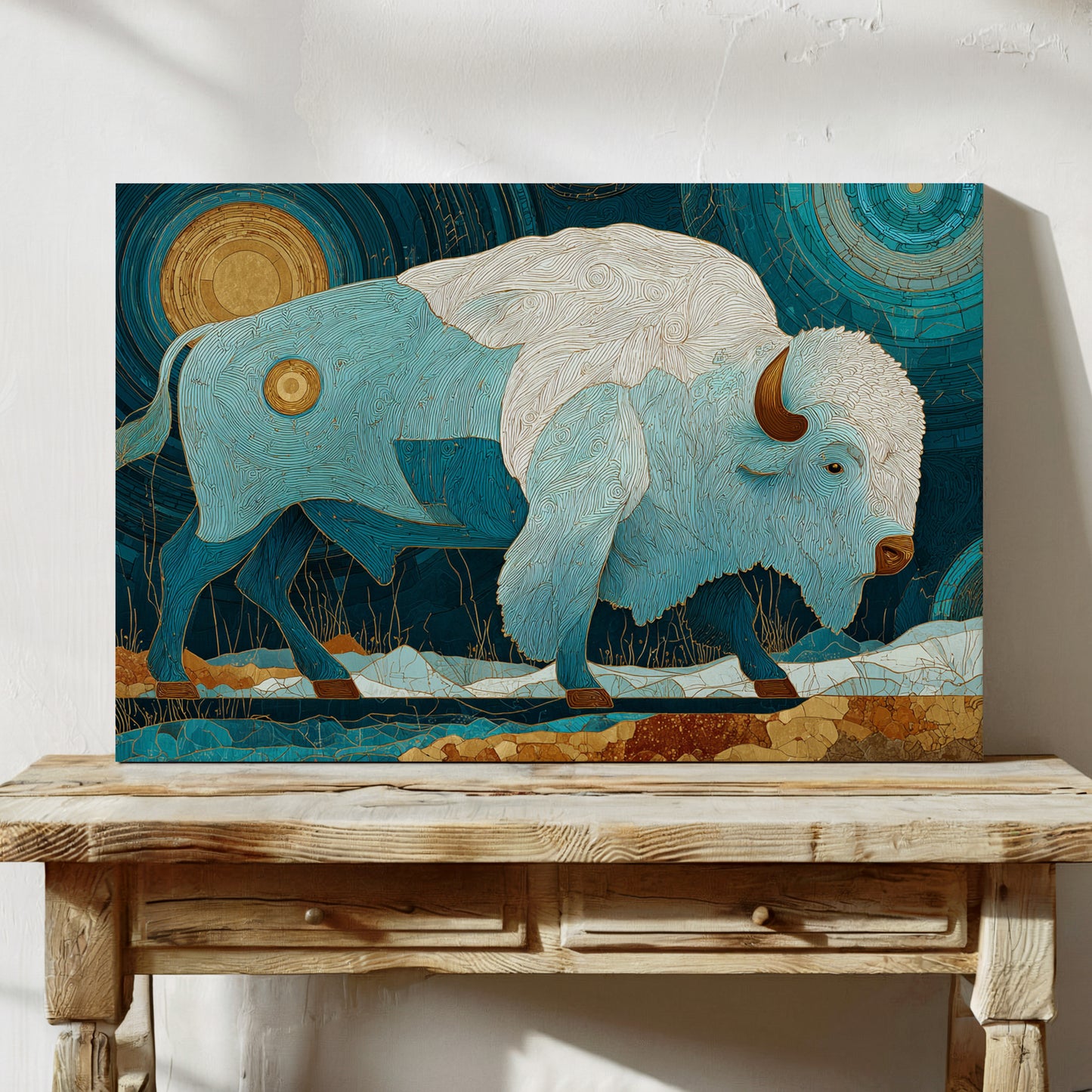 Sacred Bison Under Celestial Moons