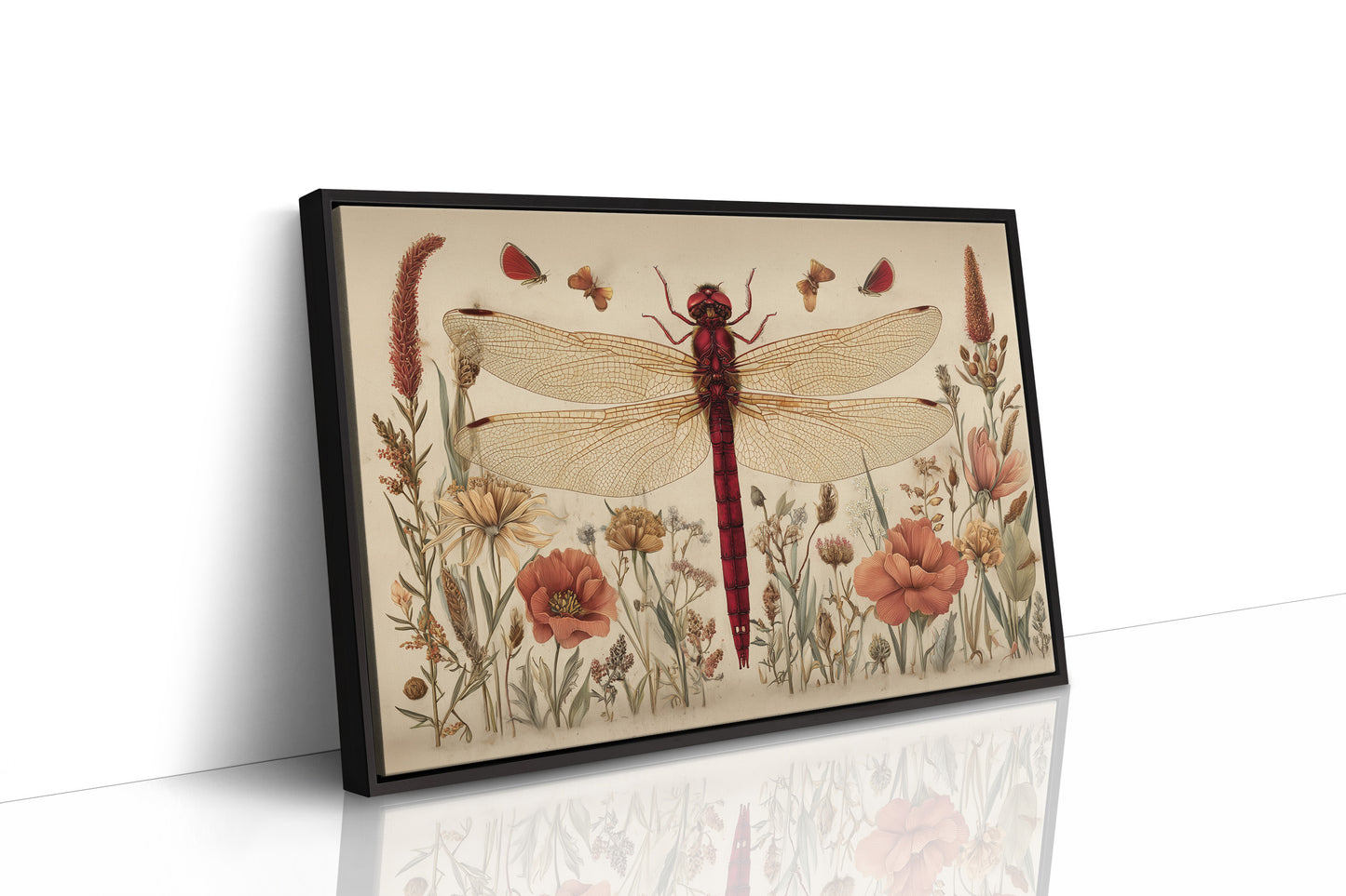 Crimson Messenger Through Wildflower Meadow