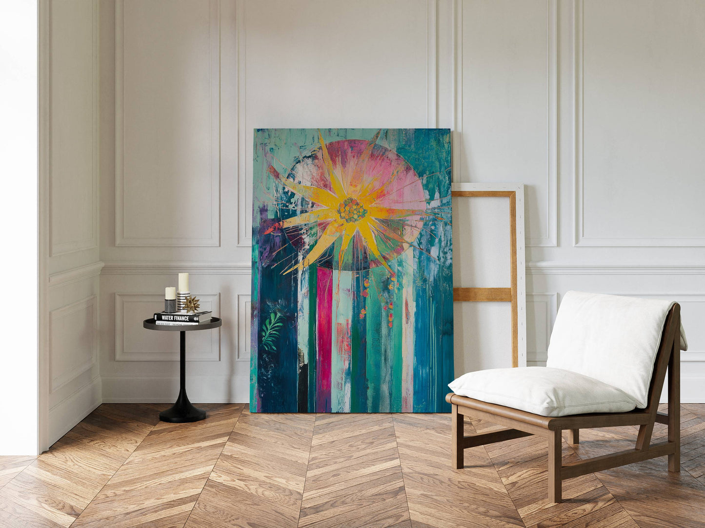 Sunflower Bursts Through Turquoise Rain