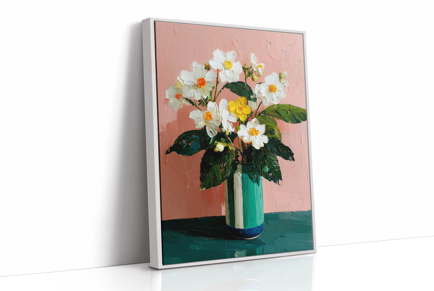 White Flowers Against a Pink Wall