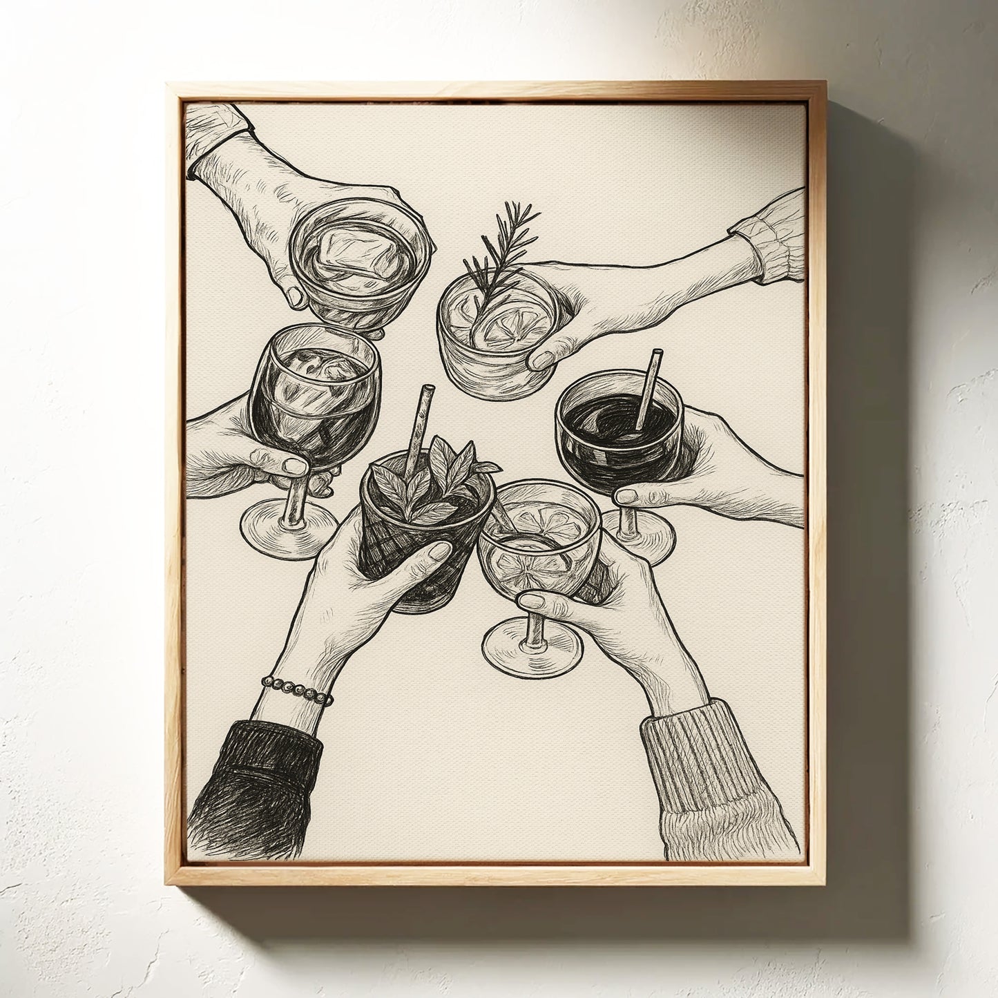 Cheers in Ink Toasting Hands Print