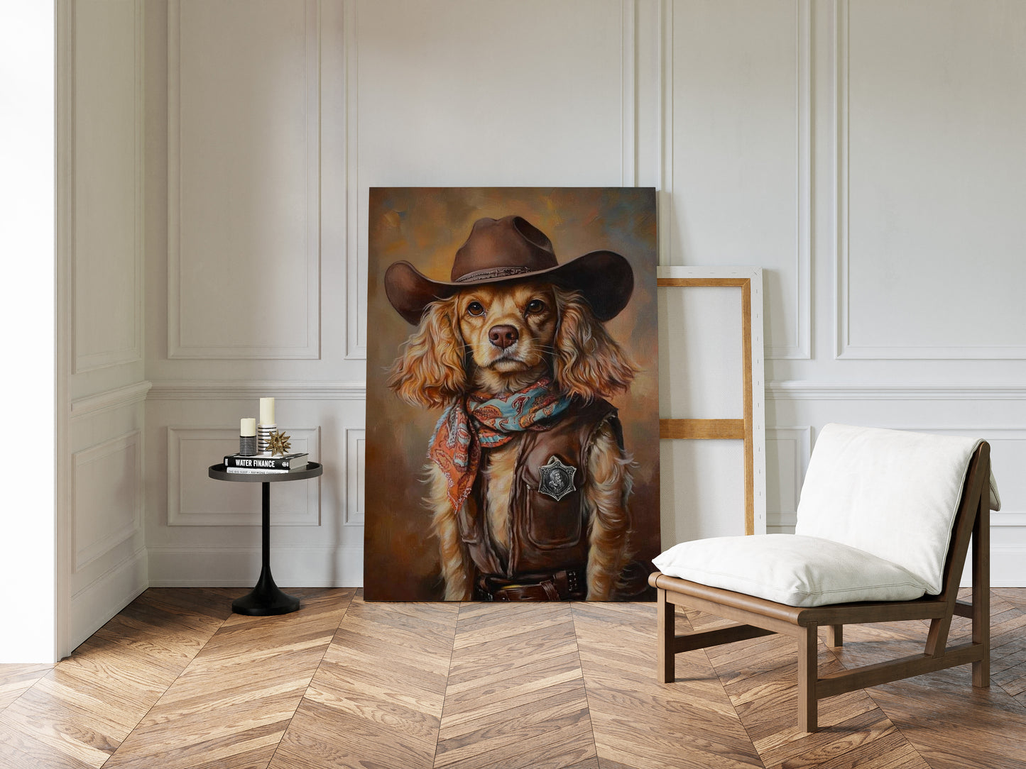 Cocker Spaniel Sheriff in Turquoise and Rust