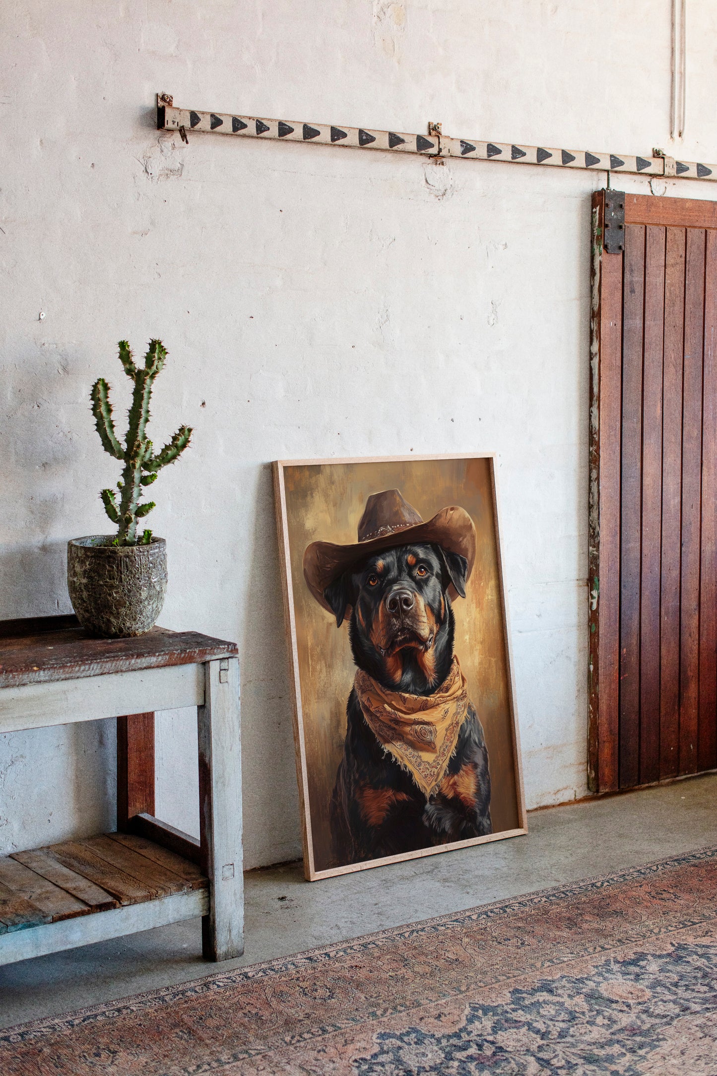 Western Cowboy Rottweiler Print – Rustic Wild West Dog Art