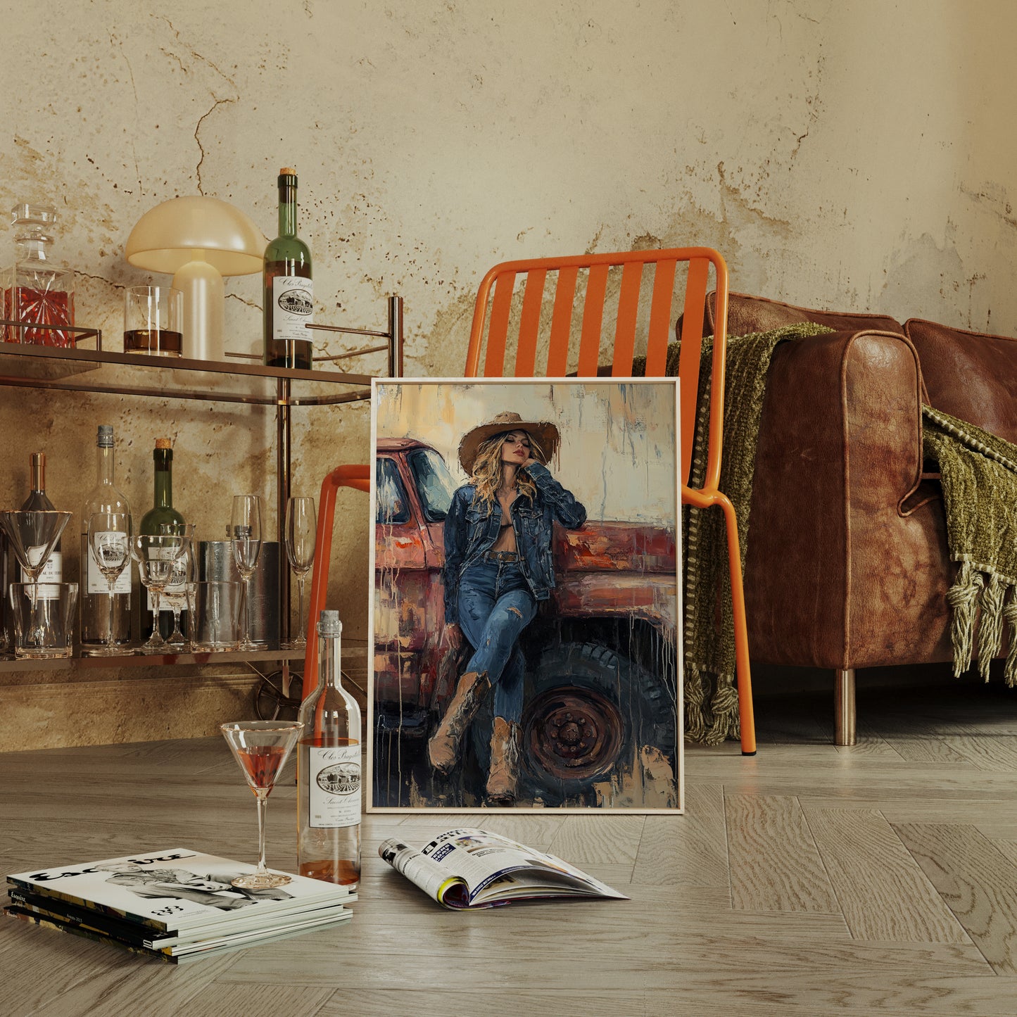 Denim Cowgirl by the Rusted Truck