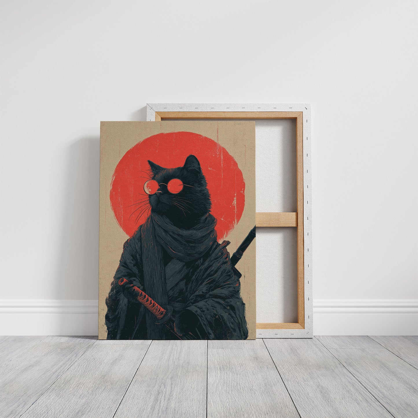 Samurai Cat Guards Red Moon Rising