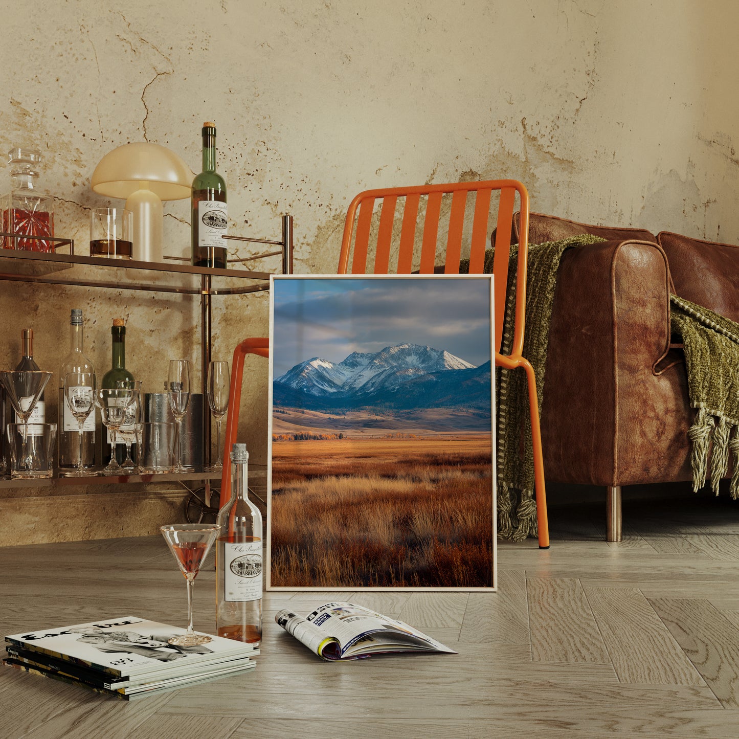 Golden Grasses Beneath Snowy Peaks