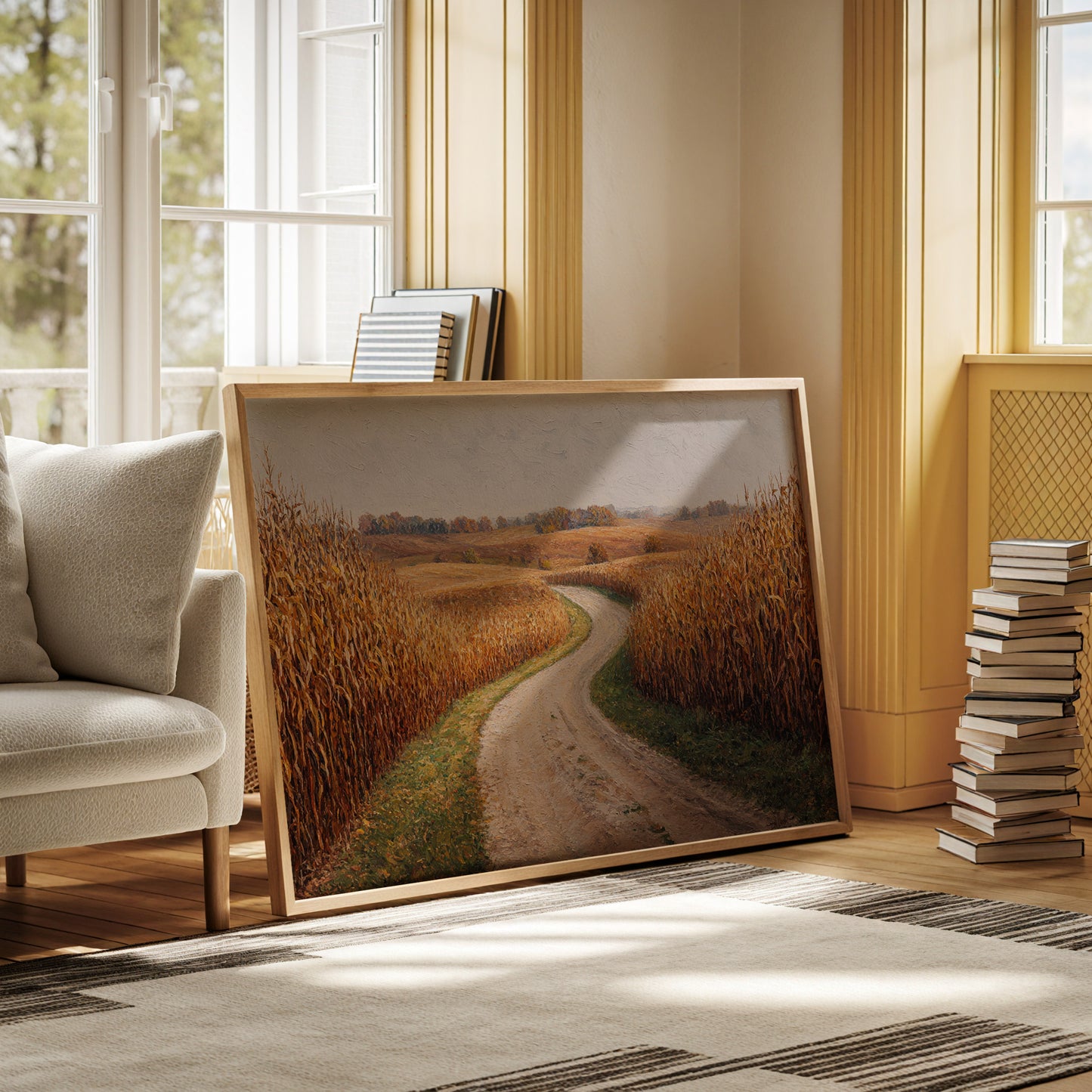 Harvest Path Winds Through Golden Fields