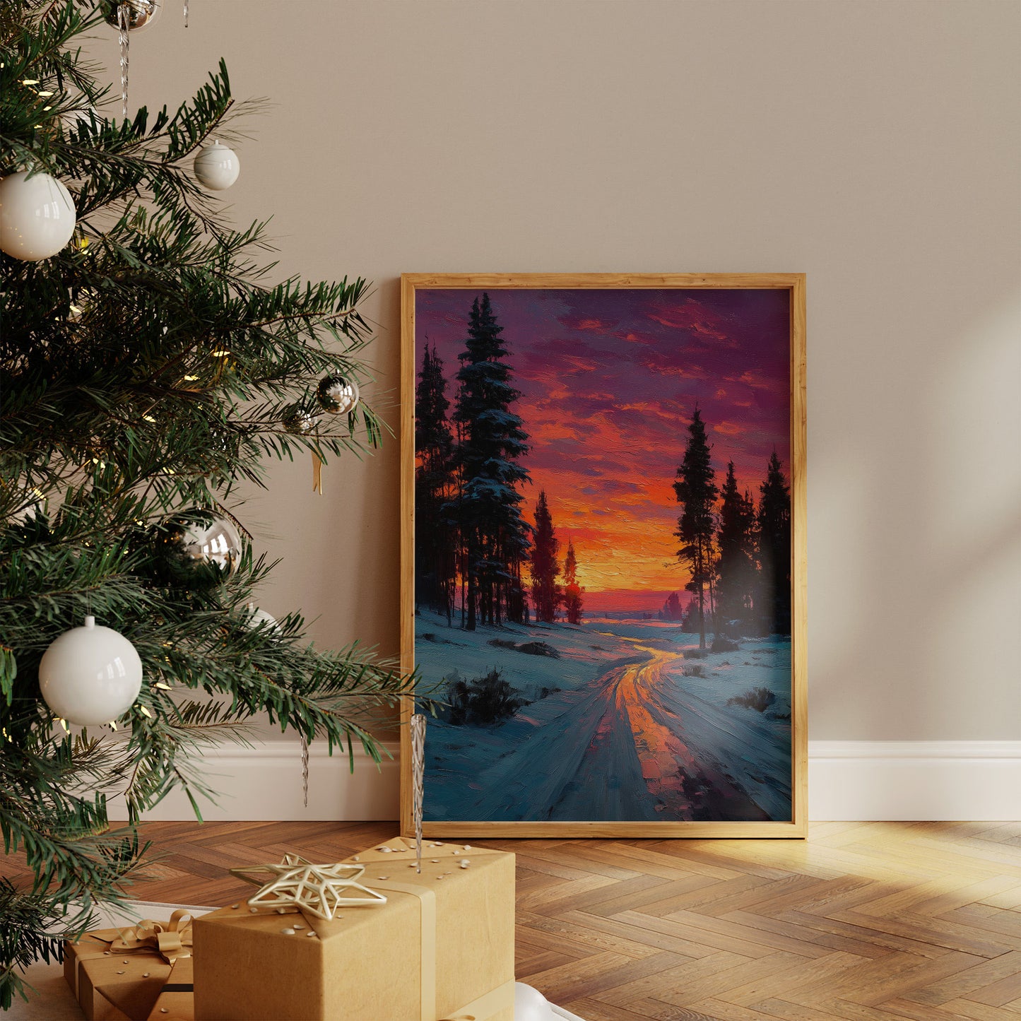 Winter Path Catches Fire At Dusk