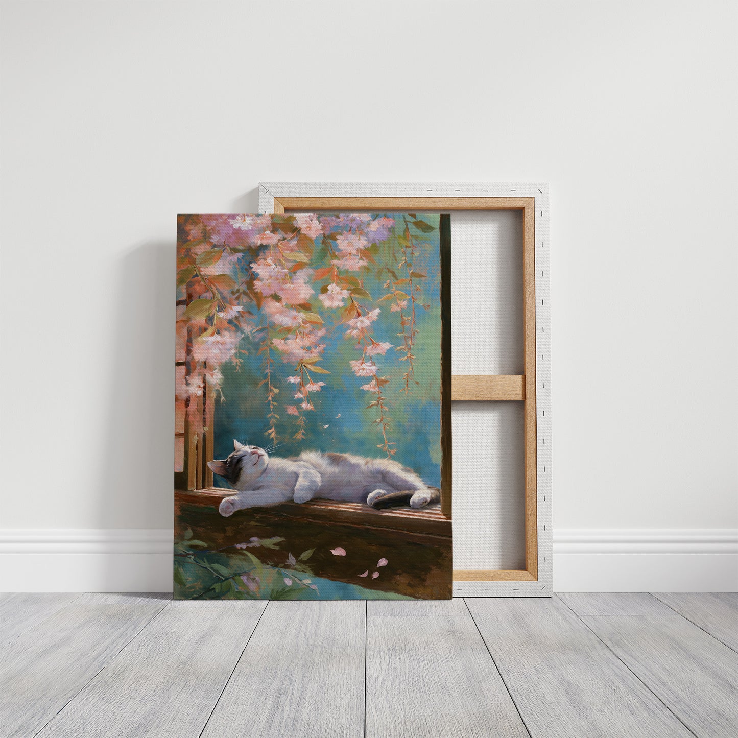 Cherry Blossoms Dance Above Sleeping Cat