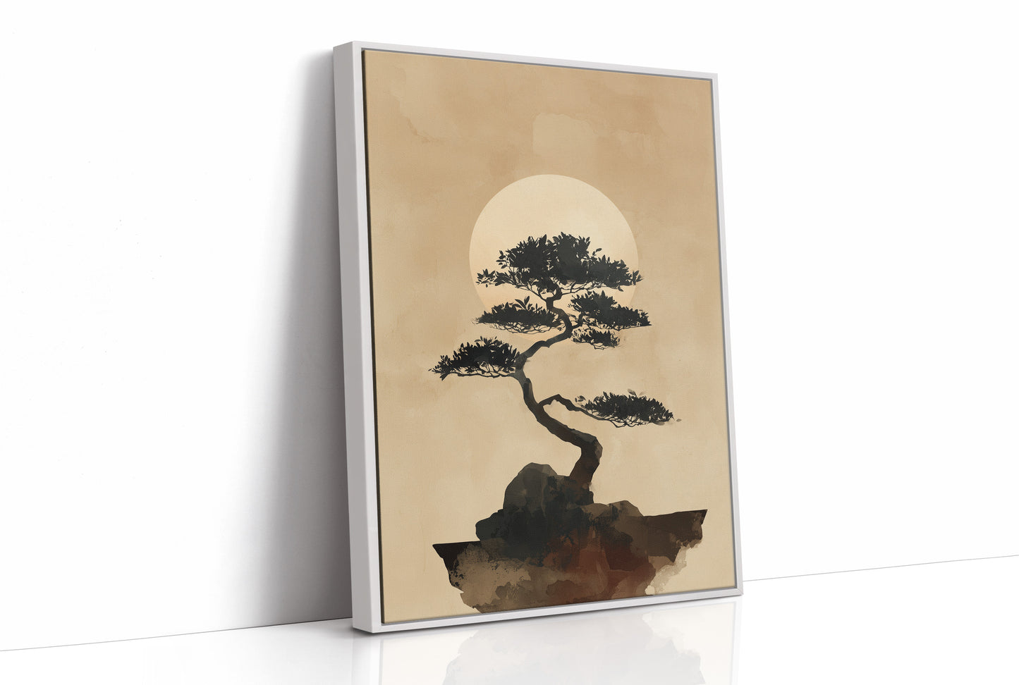 Bonsai Silhouette Against Rising Moon