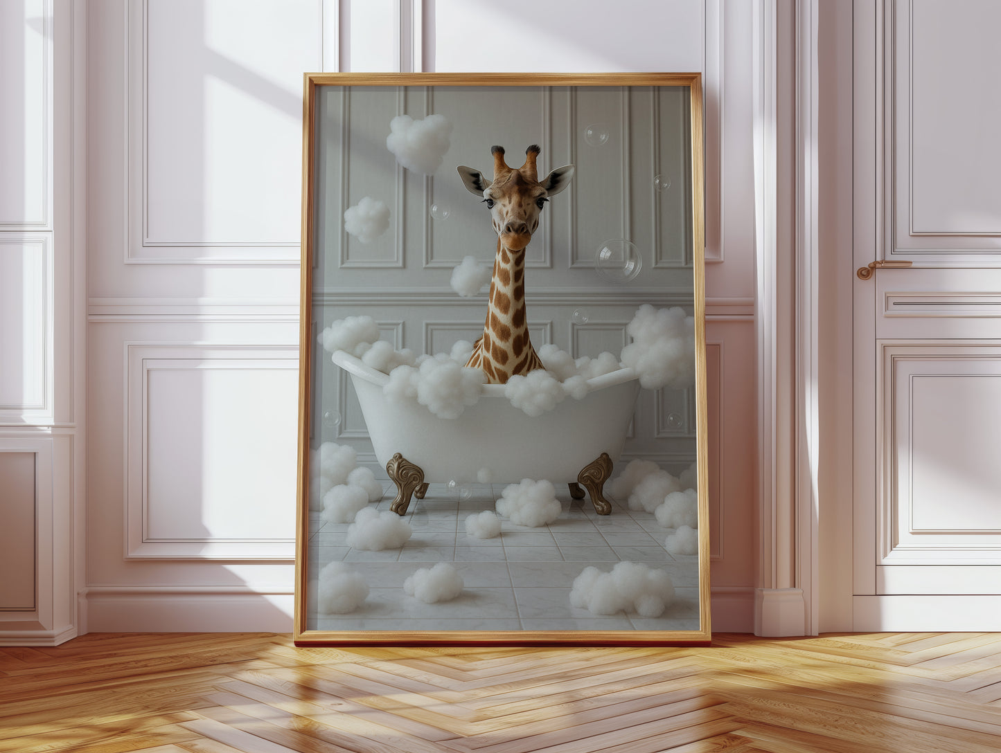 Giraffe in a Bathtub of Bubbles