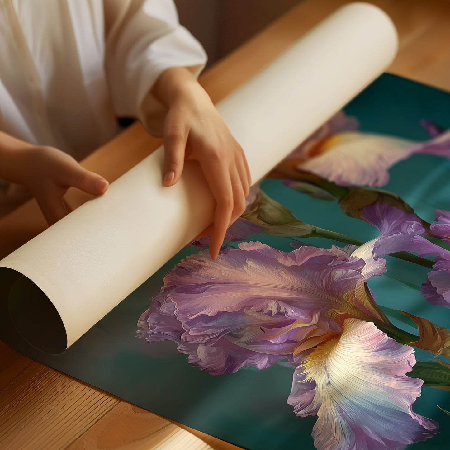 Soft Irises in Teal Light
