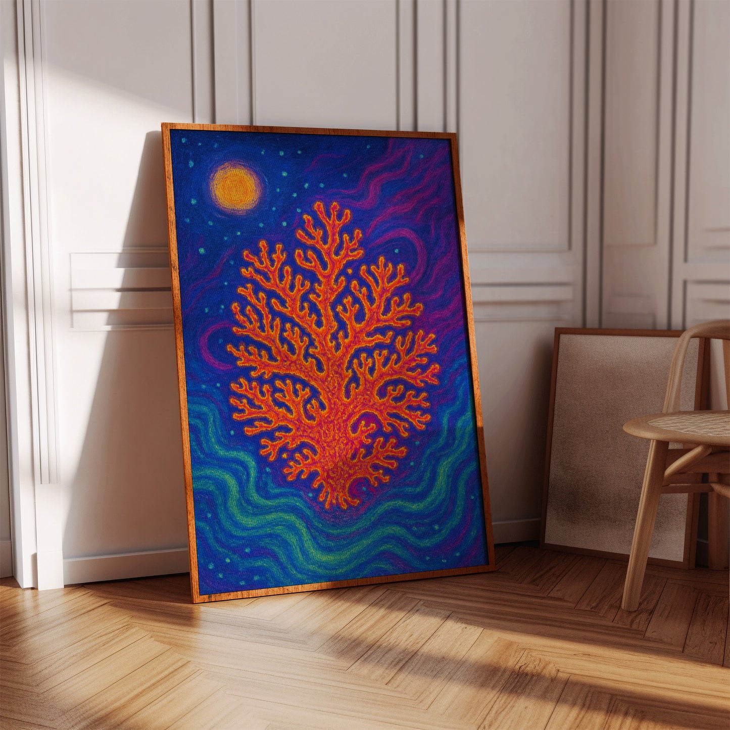 Cosmic Coral Under Moonlight