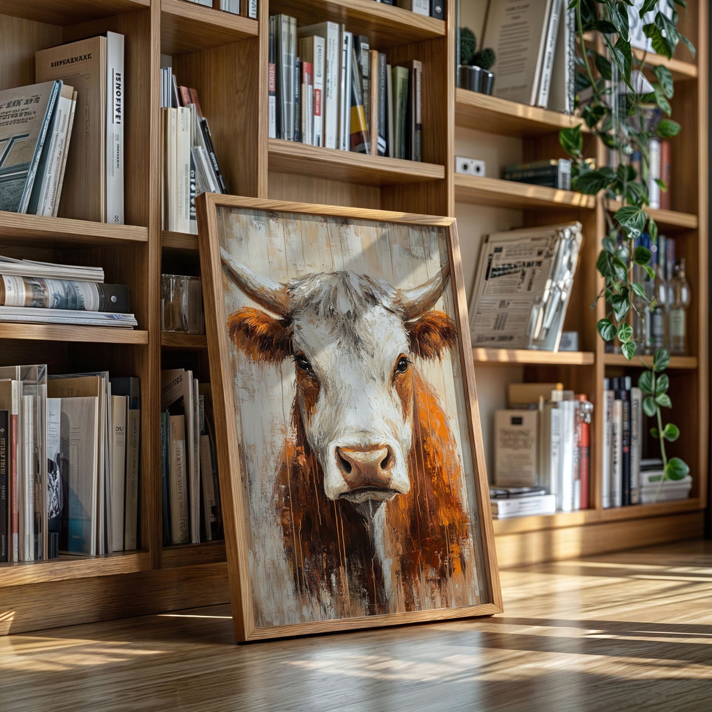 Sunset Longhorn on Weathered Wood