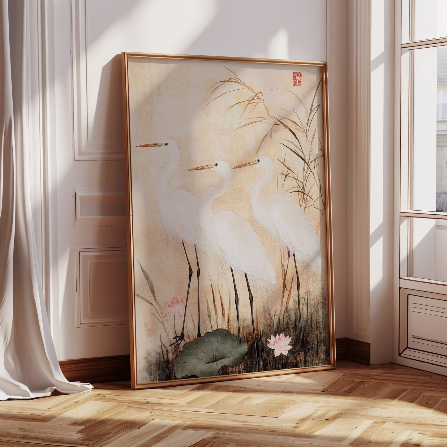 Japanese Egret Wall Art – Elegant Traditional Asian Nature Print