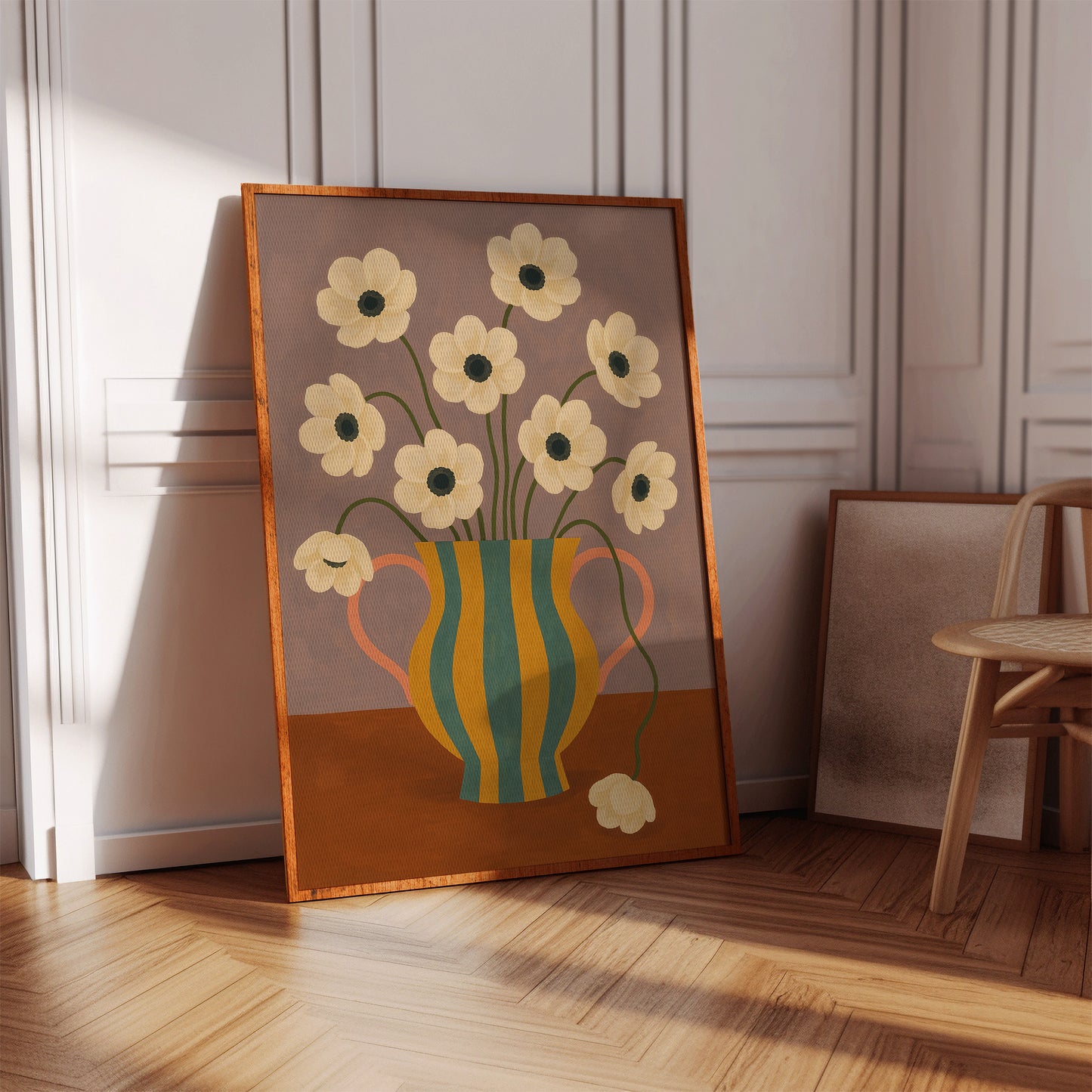 Falling Bloom in a Striped Vase