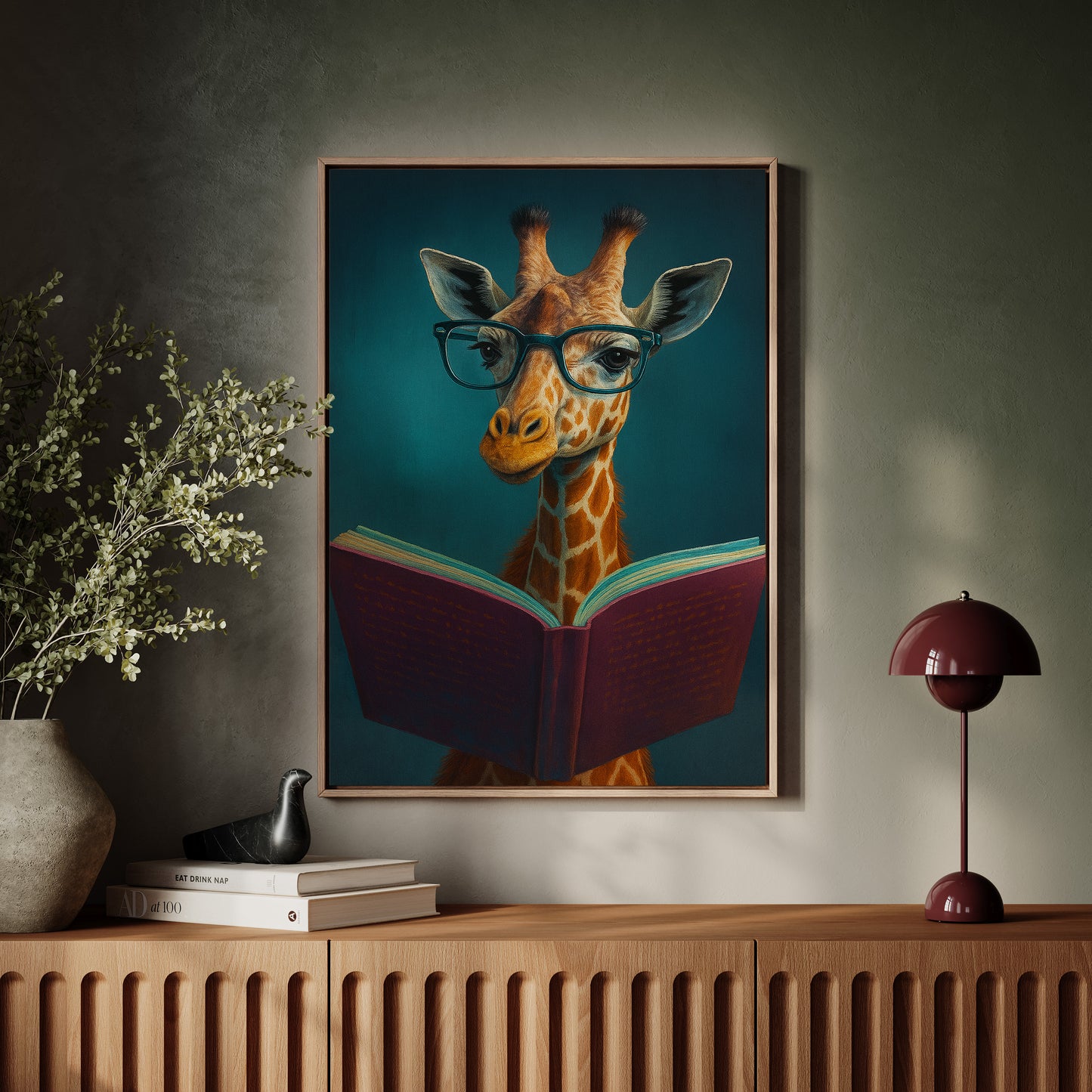 Giraffe with Glasses Reading a Book