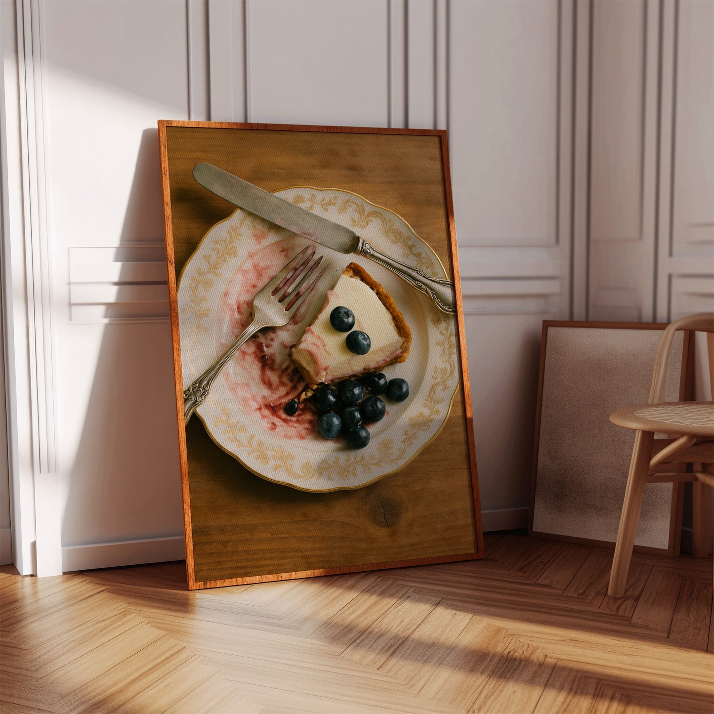 Blueberry Cheesecake on China Plate