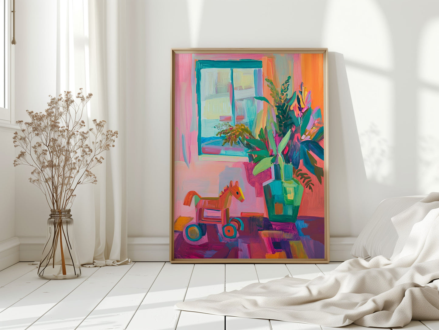 Wooden Horse By Summer Window