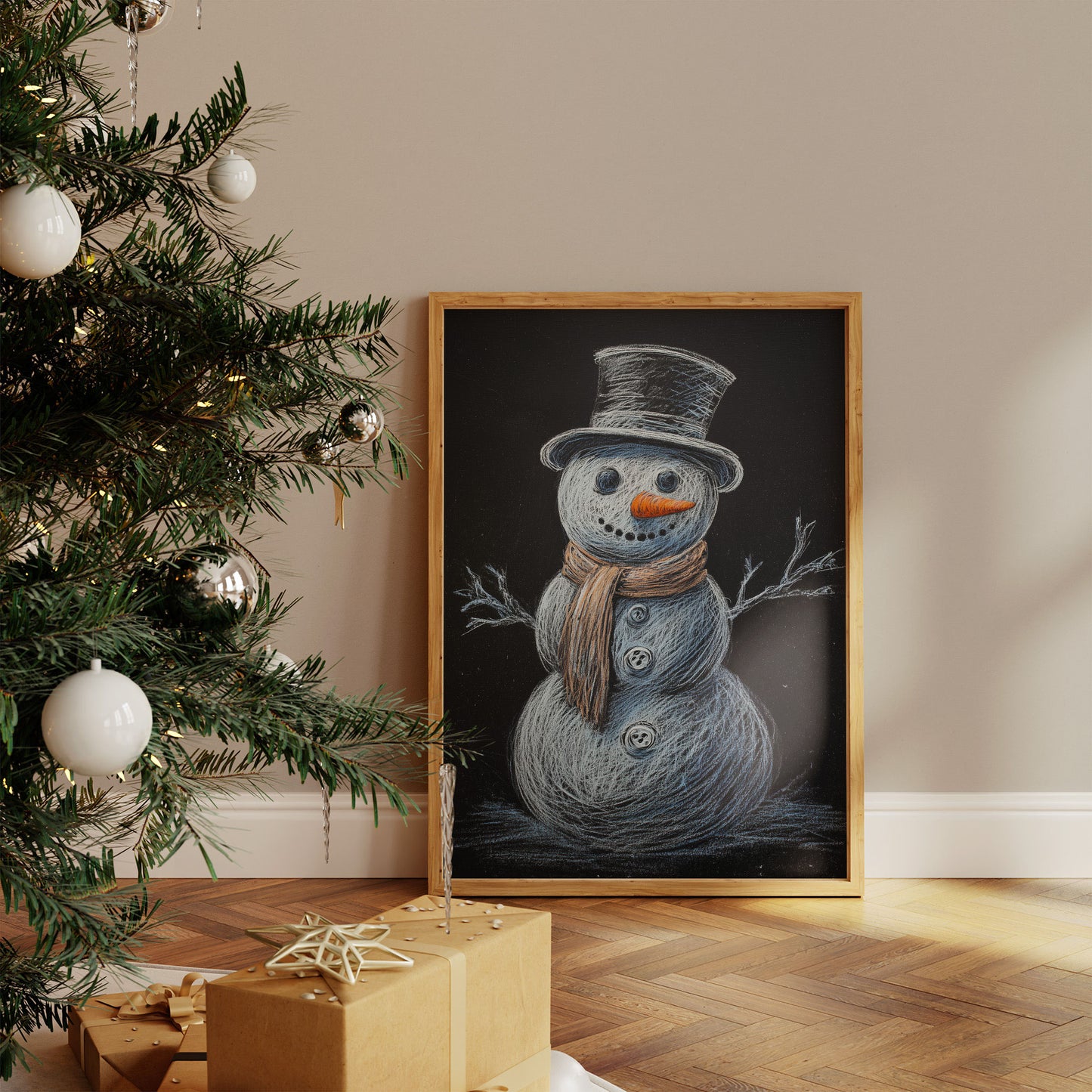 Snowman Tales On Winter Blackboard