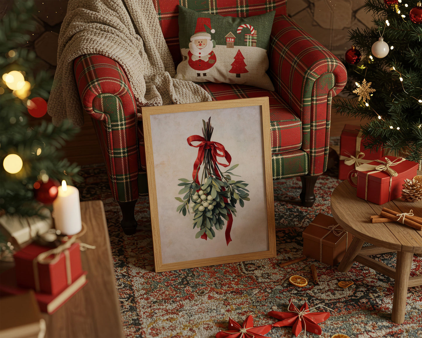 Mistletoe Bound In Crimson Ribbon