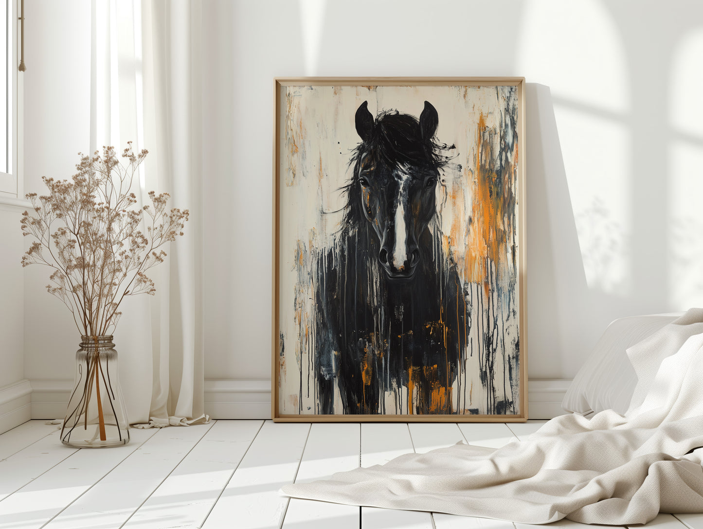 Fierce Stallion in Amber Rain