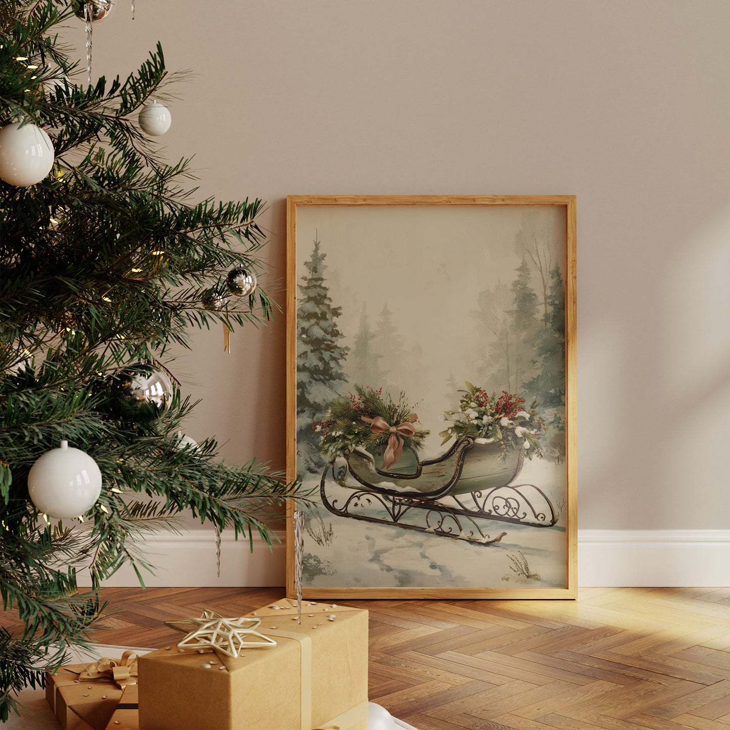 Winter Sleigh Among Misty Pines