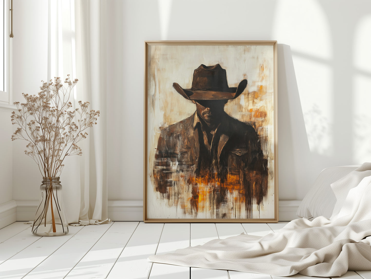 Lone Cowboy in Shadow and Flame