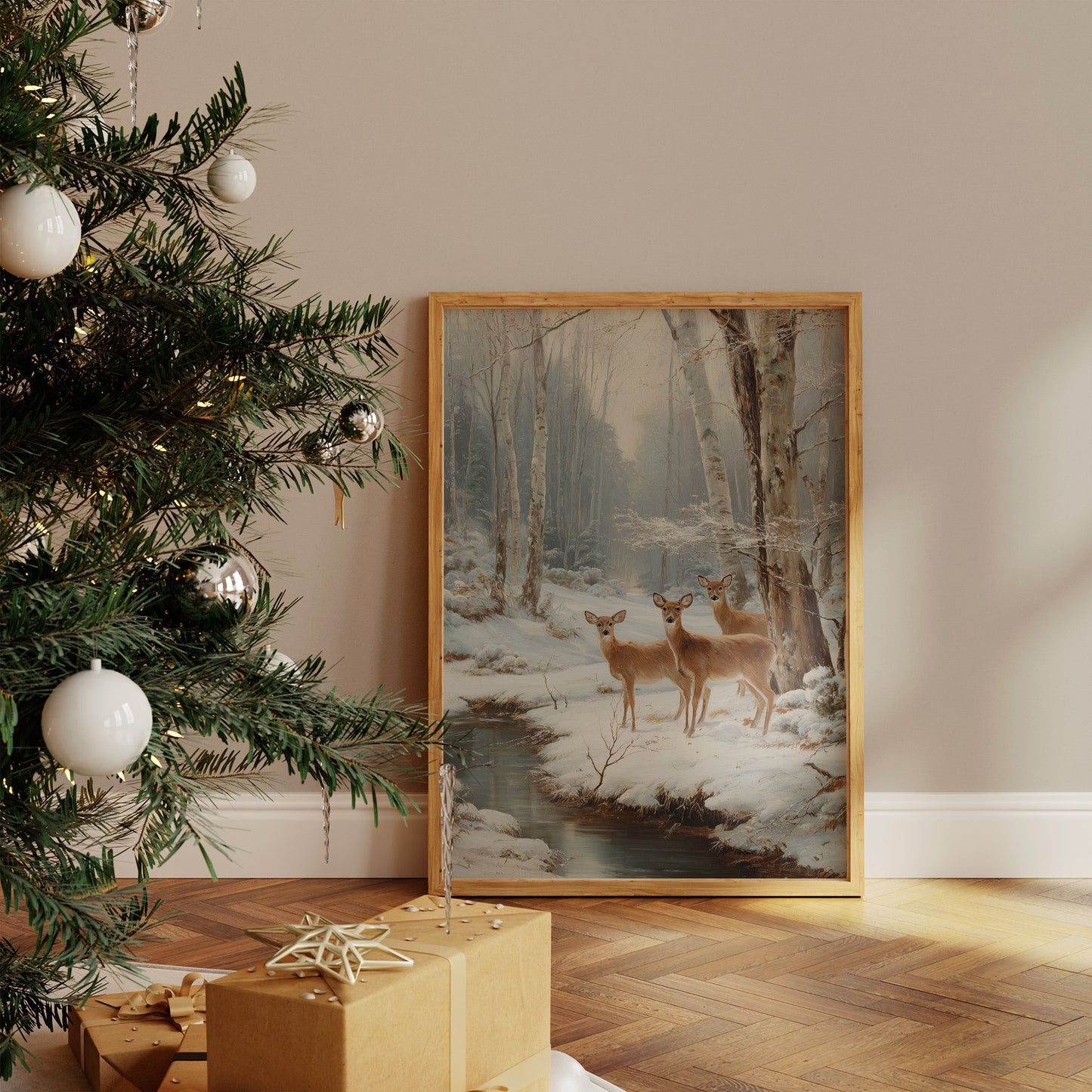 December Deer By Frozen Stream