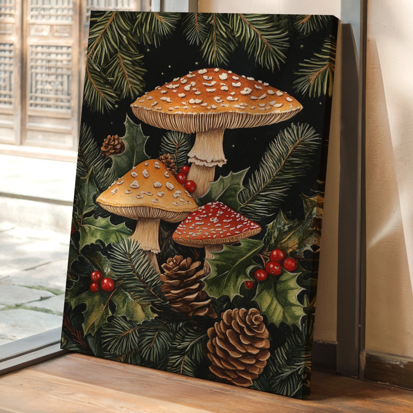 Enchanted Mushroom Forest Print - Woodland Holiday Decor - Gallery Canvas image 1