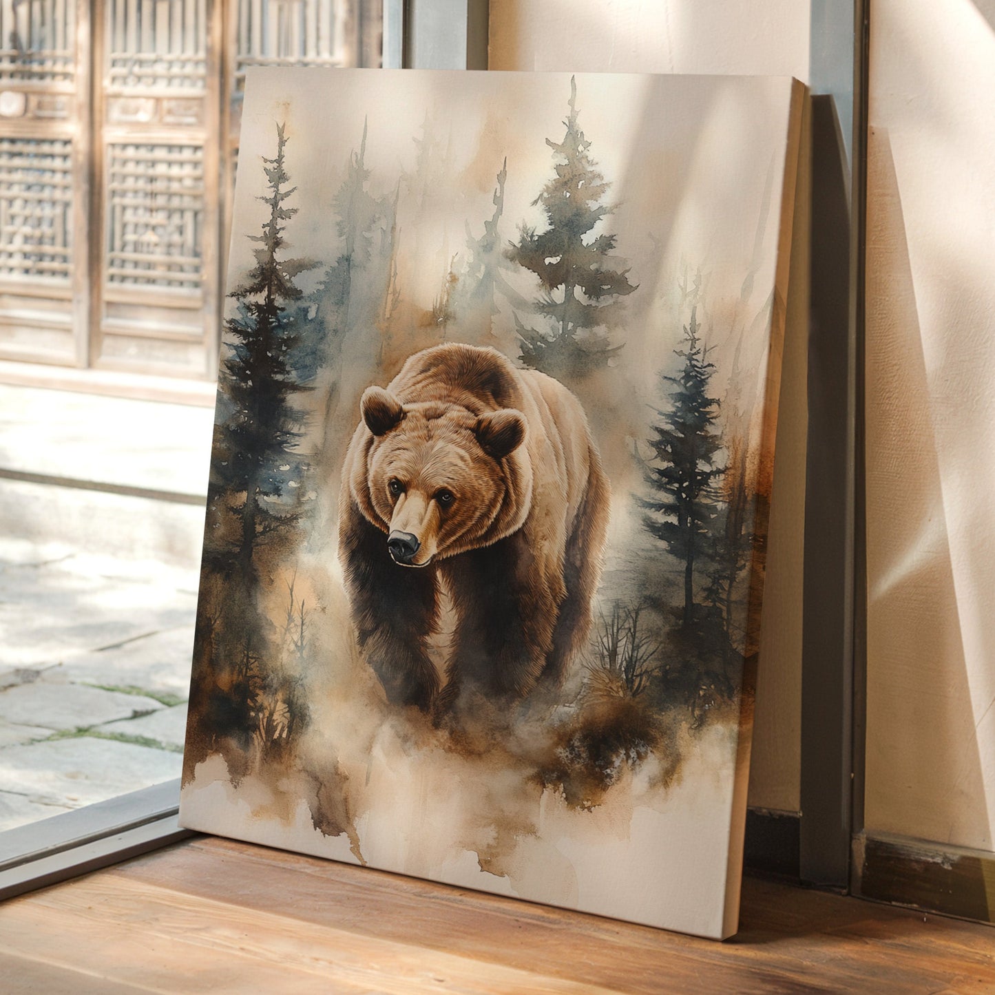 Majestic Bear Watercolor Print - Nature Wildlife Art - Gallery Canvas image 1