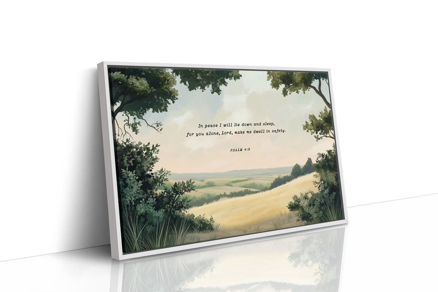 Peaceful Meadow with Psalm 4:8 Scripture