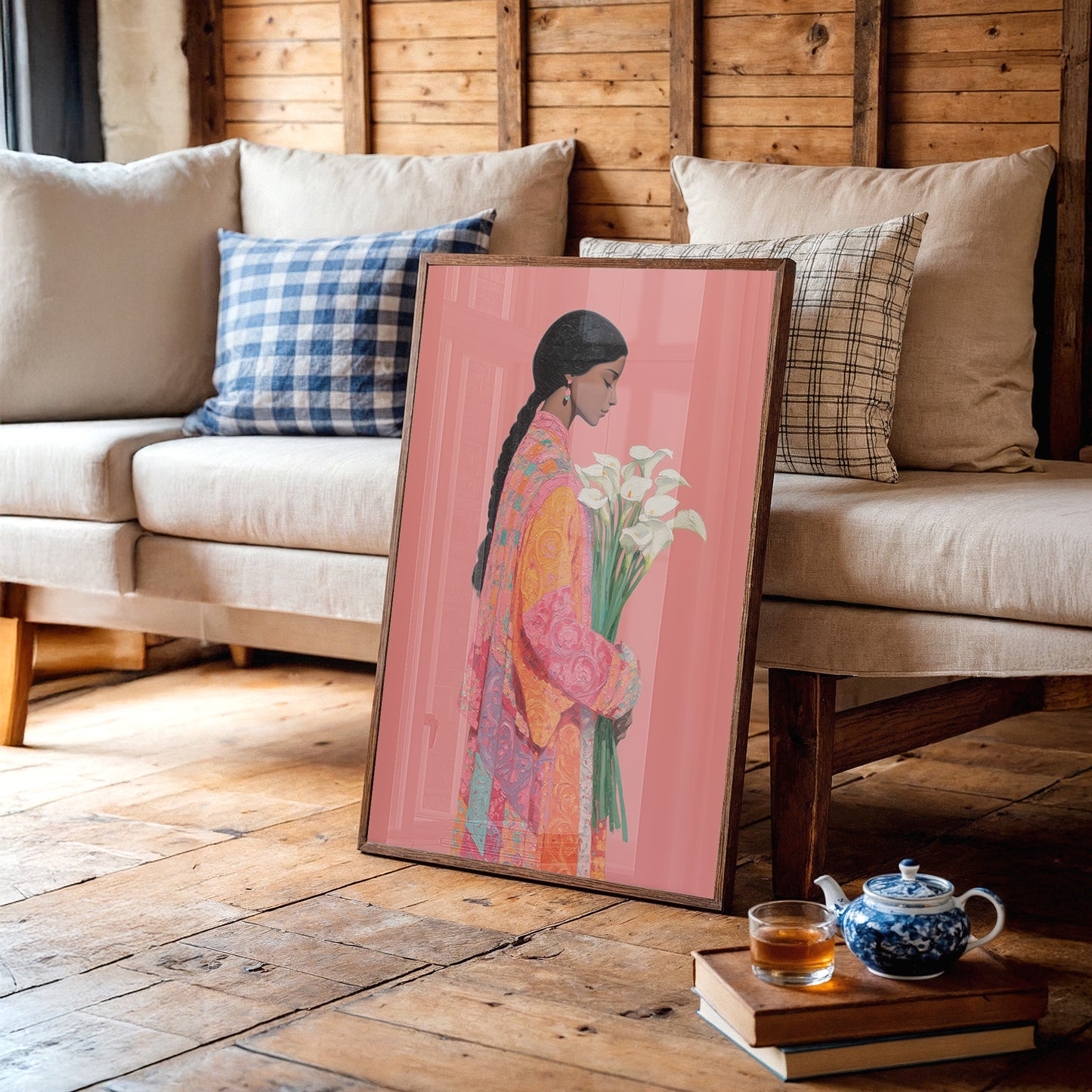 Calla Lilies Among Coral Silk