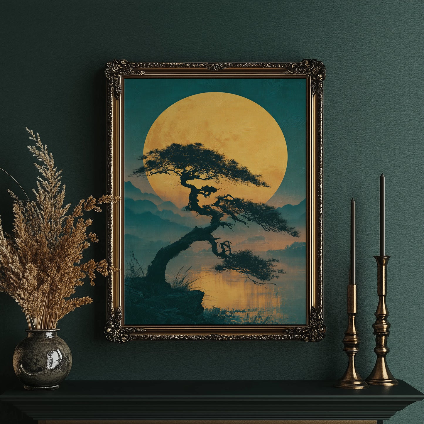 Bonsai Beneath the Golden Moon