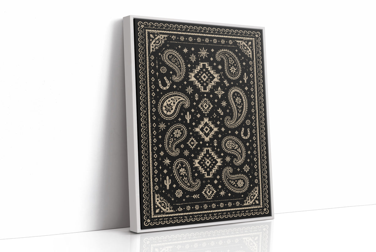 Black and Cream Western Paisley Bandana