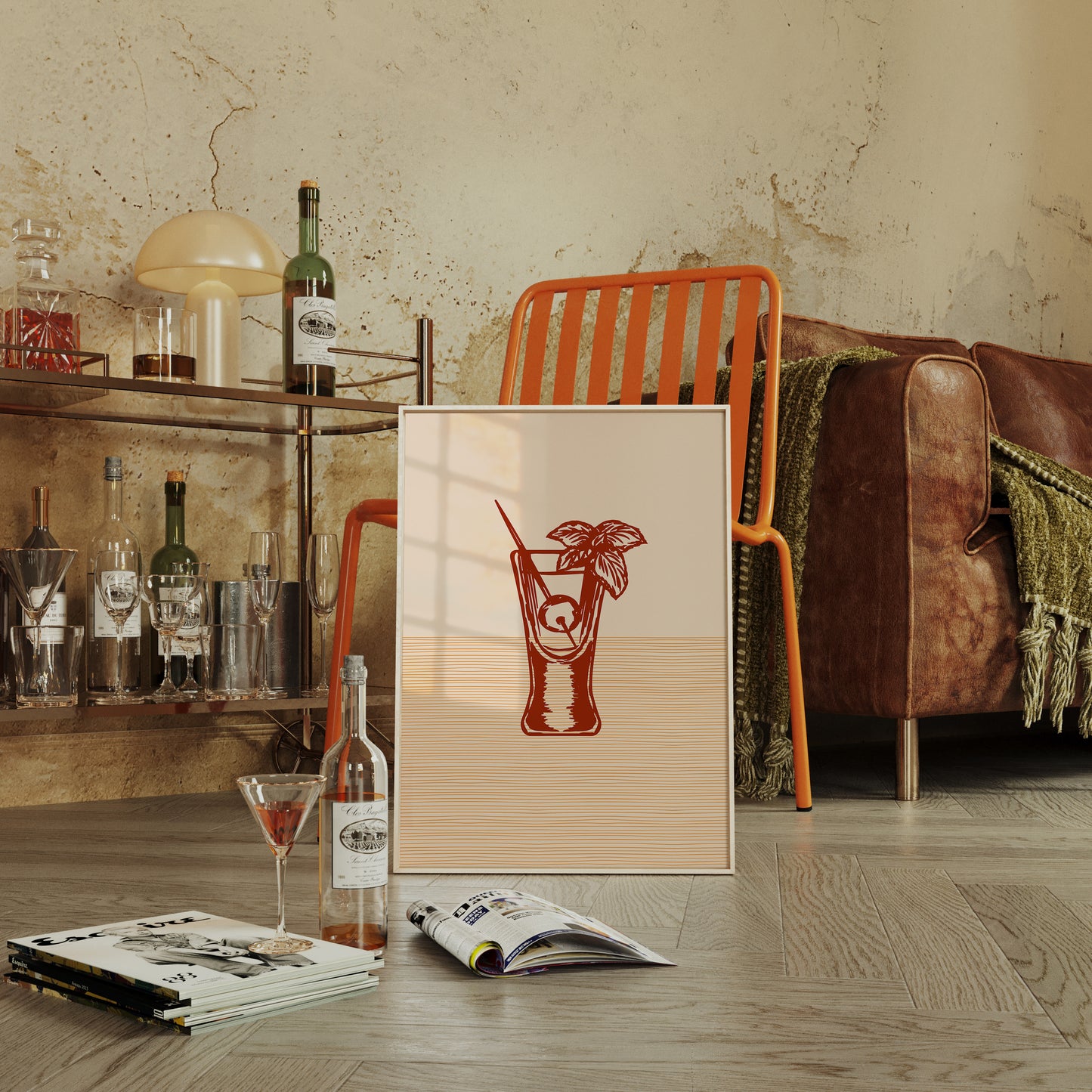 Mint Leaves Float Above Sunset Lines