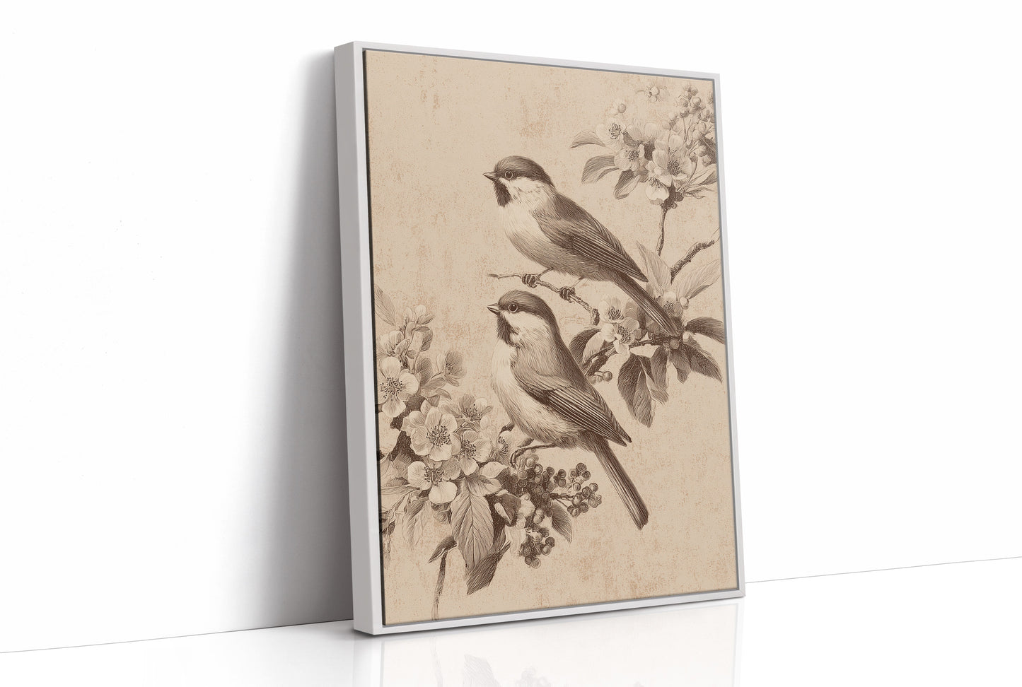 Chickadees Among Cherry Blossoms