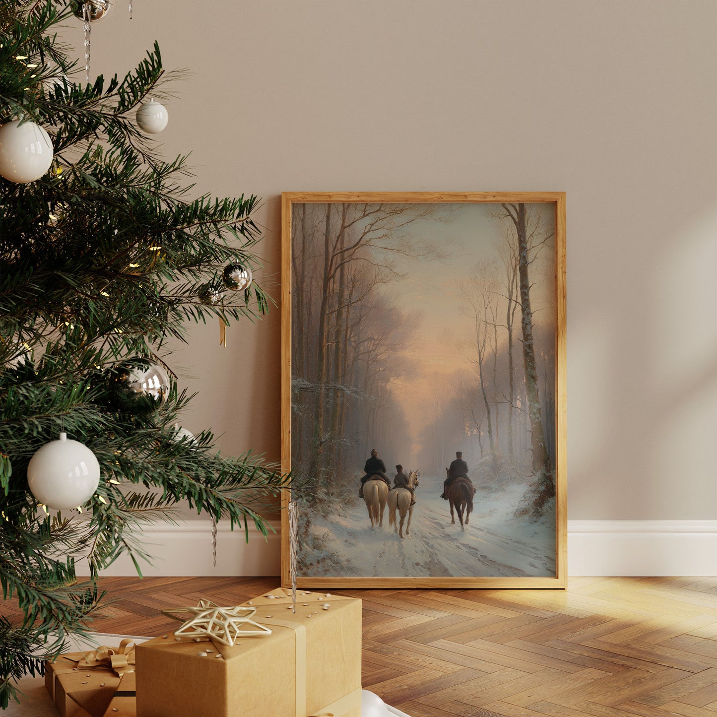 Winter Riders Through Misty Forest