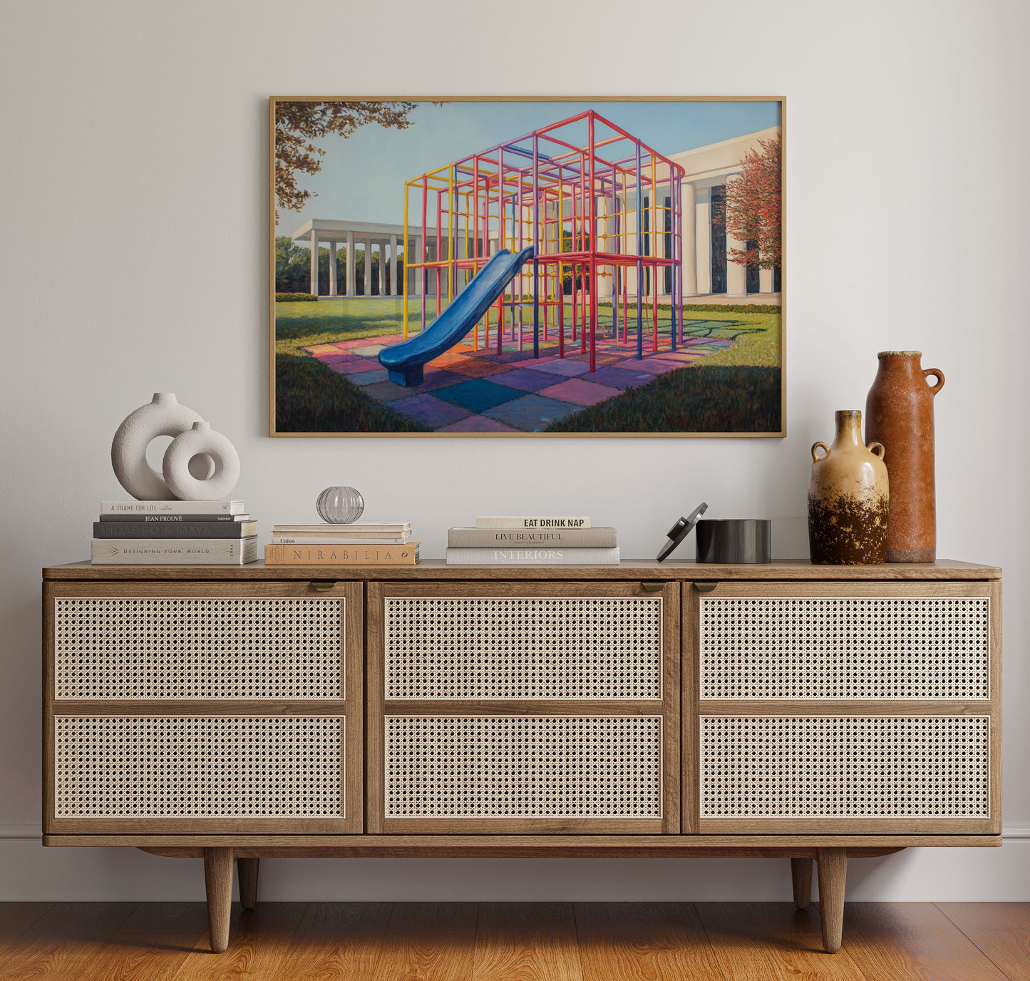 Childhood Colors Against Modern Lines